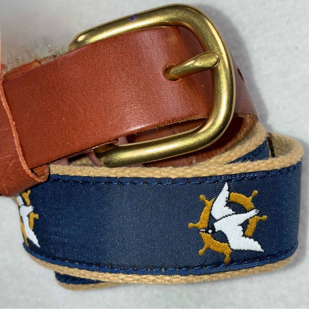 Leather Man Ltd Belt Swallow Ships Wheel Brass Leather Cotton Size 28 Preppy